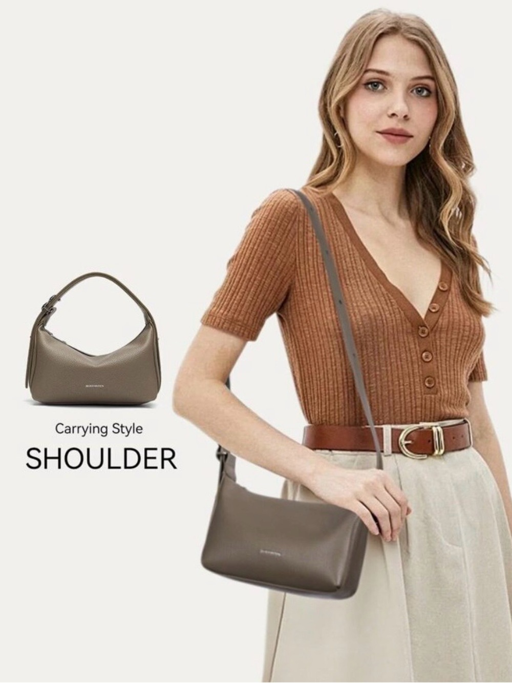 Bostanten Classic Taupe Adjustable Bag, Shoulder or Crossbody, Like New